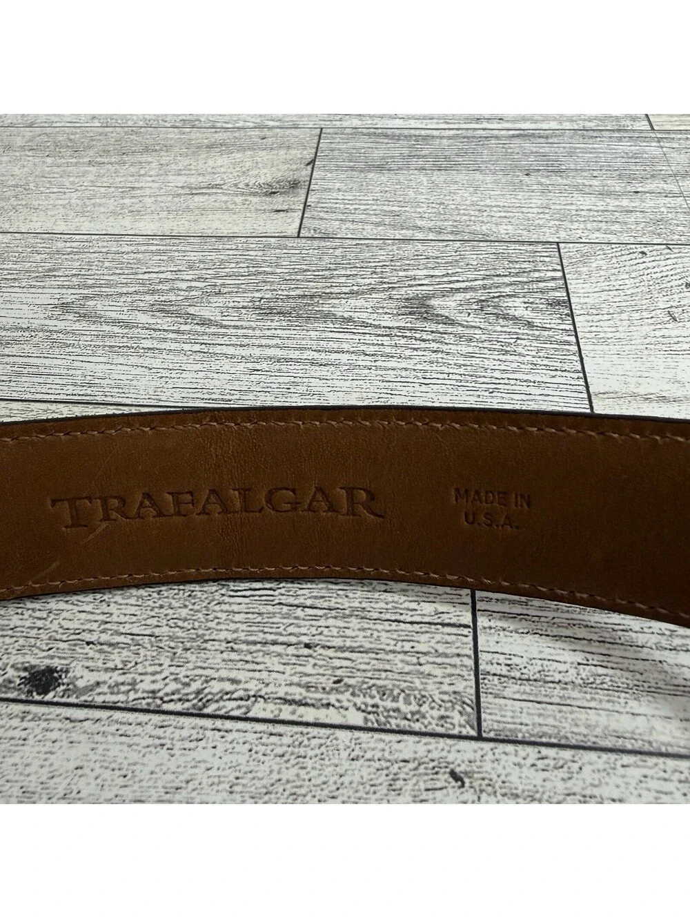 Trafalgar Tom James Men's Embossed Brown Leather Handmade Belt 36